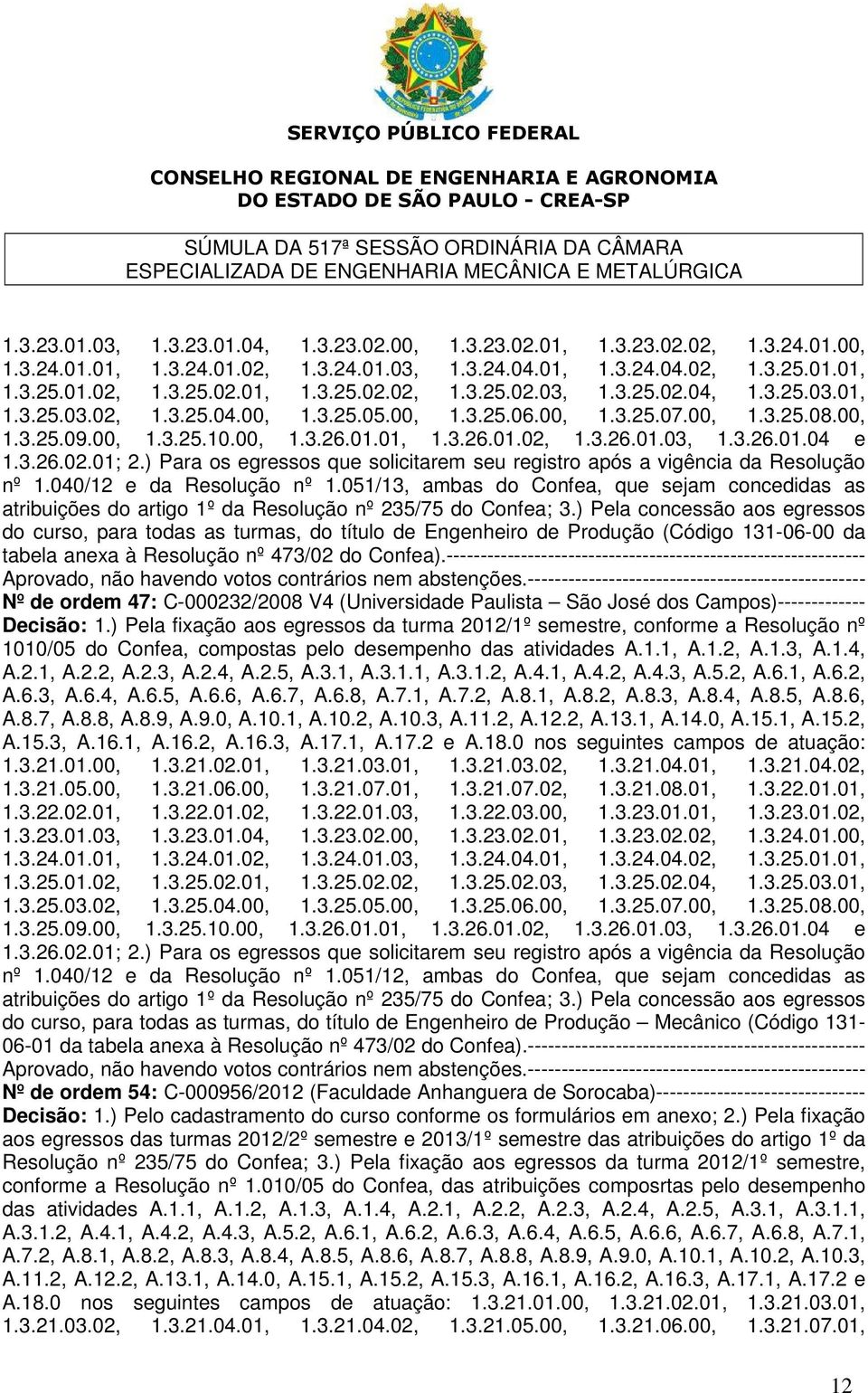 ) Para os egressos que solicitarem seu registro após a vigência da Resolução nº 1.040/12 e da Resolução nº 1.