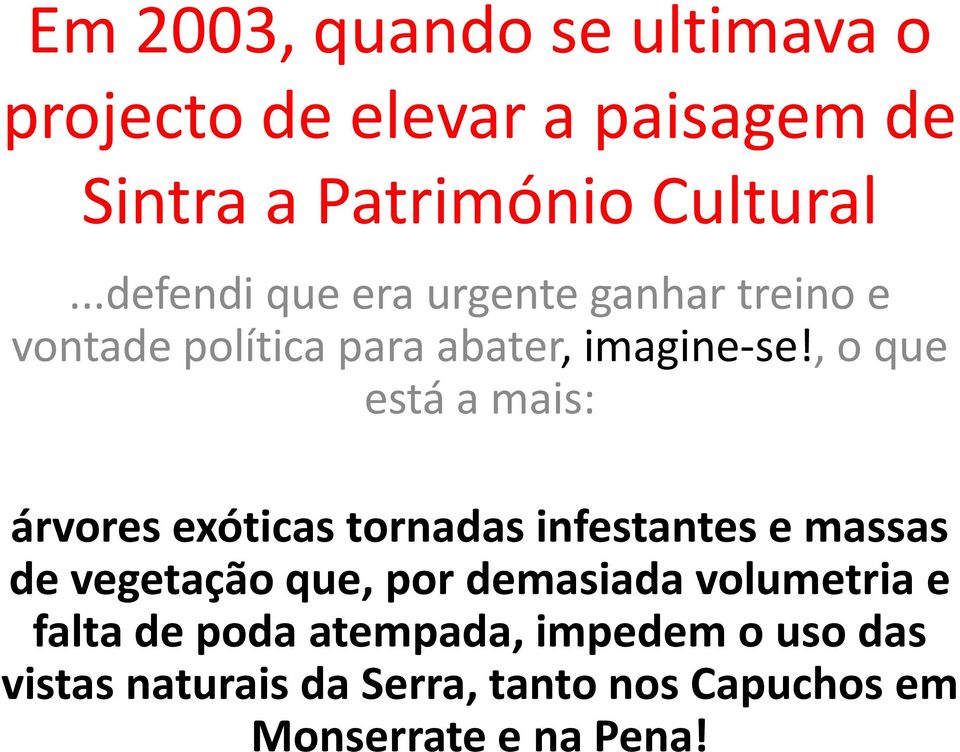 , o que está a mais: árvores exóticas tornadas infestantes e massas de vegetação que, por demasiada