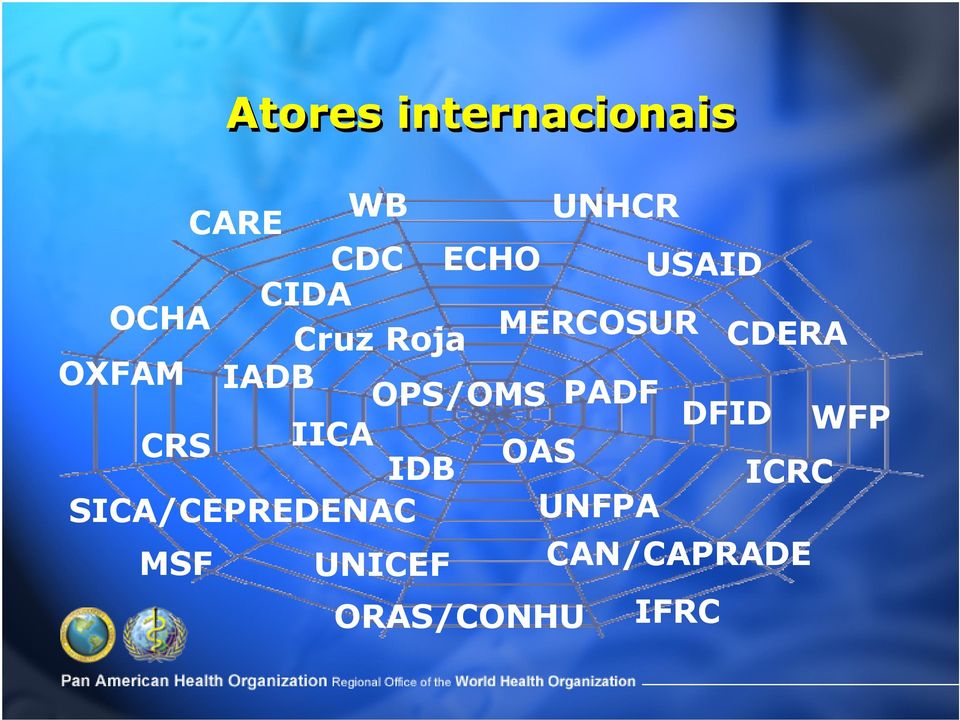 OPS/OMS PADF DFID WFP CRS IICA OAS IDB ICRC