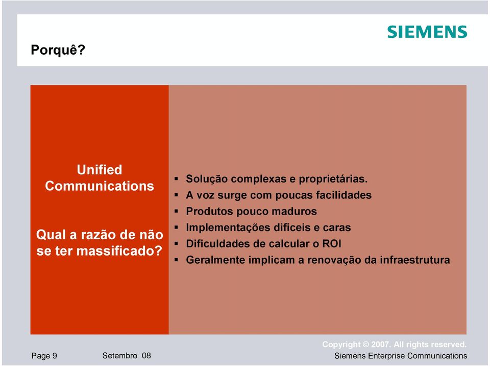 A voz surge com poucas facilidades Produtos pouco maduros Implementações