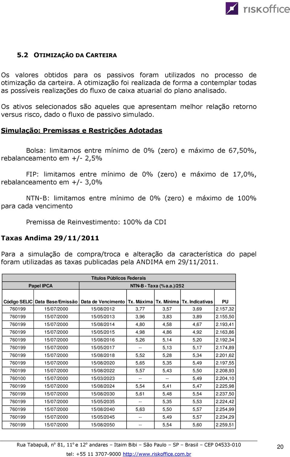 Os ativos selecionados são aqueles que apresentam melhor relação retorno versus risco, dado o fluxo de passivo simulado.