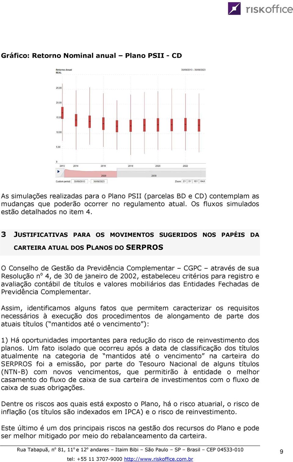 3 JUSTIFICATIVAS PARA OS MOVIMENTOS SUGERIDOS NOS PAPÉIS DA CARTEIRA ATUAL DOS PLANOS DO SERPROS O Conselho de Gestão da Previdência Complementar CGPC através de sua Resolução n o 4, de 30 de janeiro