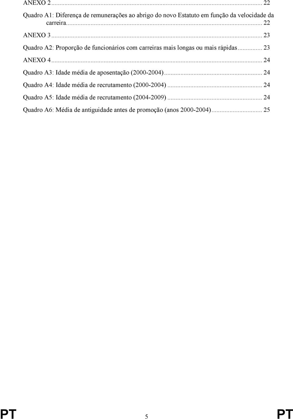 .. 24 Quadro A3: Idade média de aposentação (2000-2004)... 24 Quadro A4: Idade média de recrutamento (2000-2004).