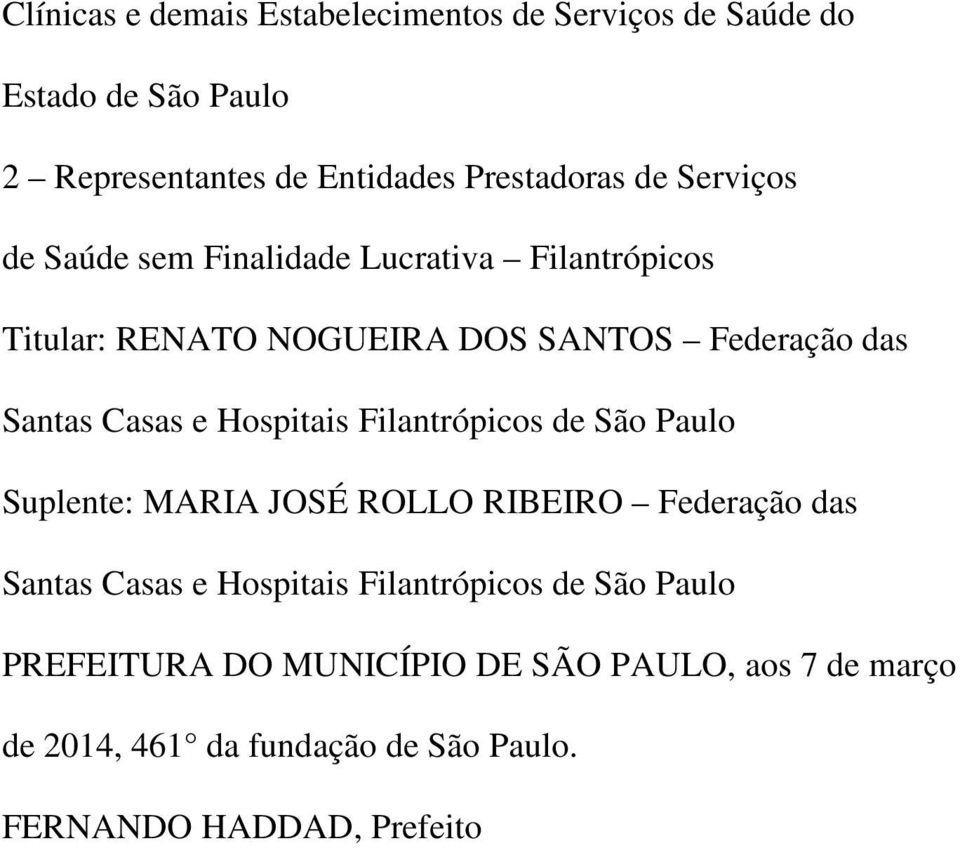 Hospitais Filantrópicos de São Paulo Suplente: MARIA JOSÉ ROLLO RIBEIRO Federação das Santas Casas e Hospitais Filantrópicos