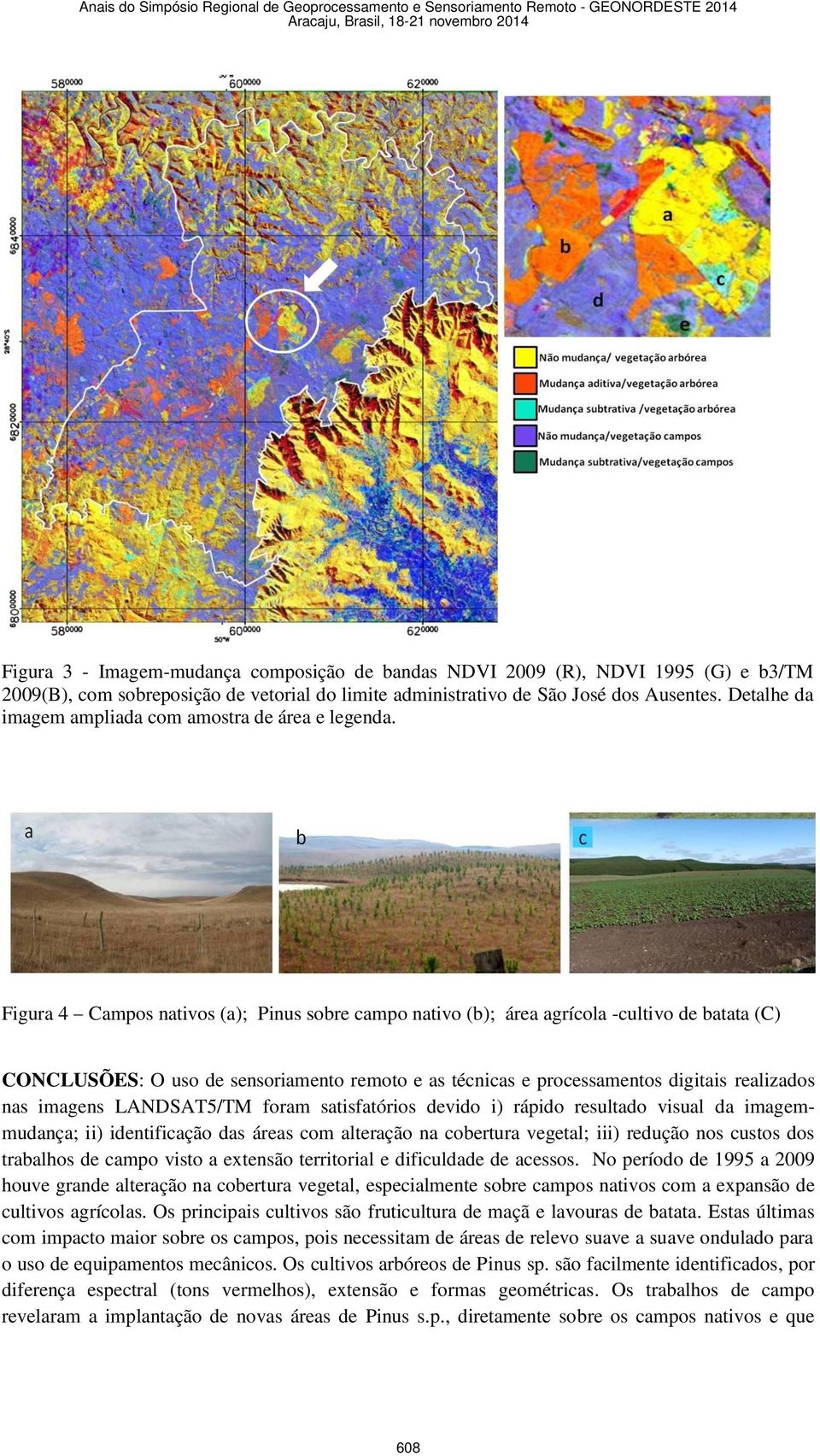 Figura 4 Campos nativos (a); Pinus sobre campo nativo (b); área agrícola -cultivo de batata (C) CONCLUSÕES: O uso de sensoriamento remoto e as técnicas e processamentos digitais realizados nas