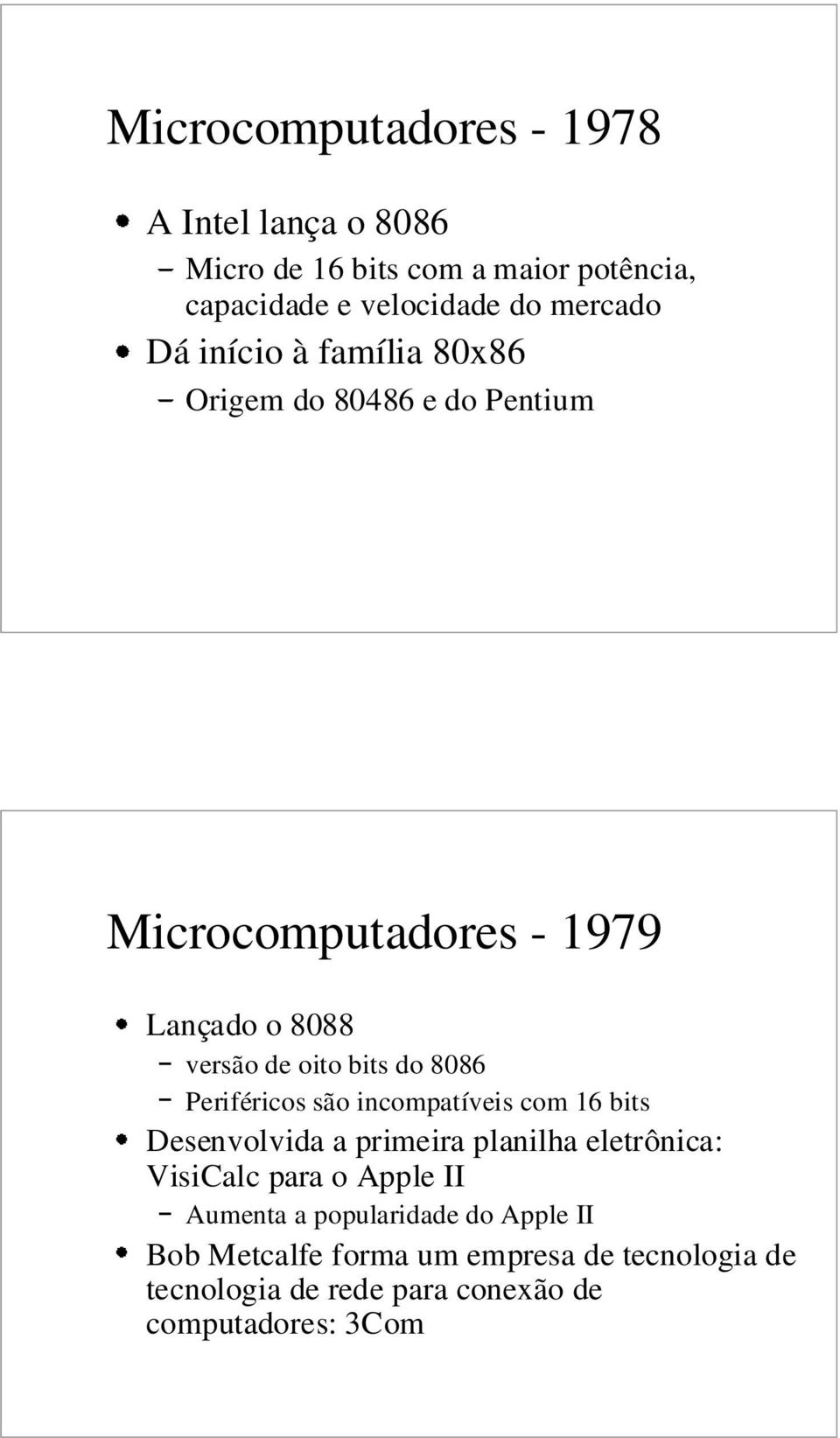 Periféricos são incompatíveis com 16 bits Desenvolvida a primeira planilha eletrônica: VisiCalc para o Apple II Aumenta a