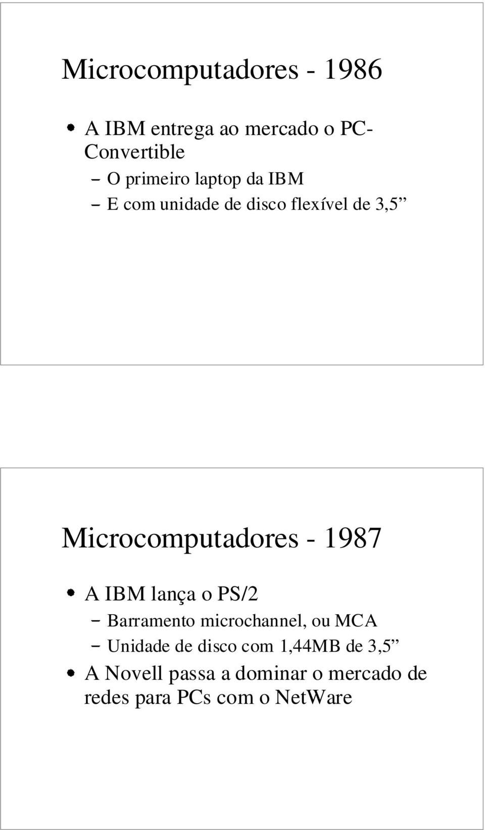Microcomputadores - 1987 A IBM lança o PS/2 Barramento microchannel, ou MCA
