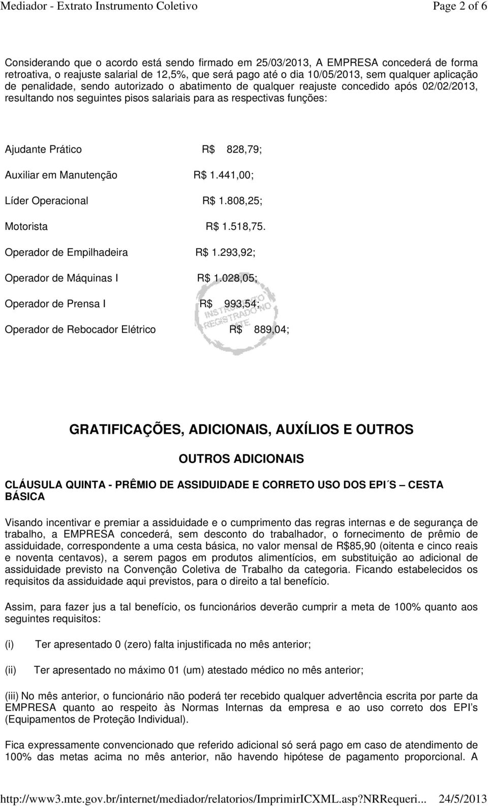 828,79; Auxiliar em Manutenção R$ 1.441,00; Líder Operacional R$ 1.808,25; Motorista R$ 1.518,75. Operador de Empilhadeira R$ 1.293,92; Operador de Máquinas I R$ 1.