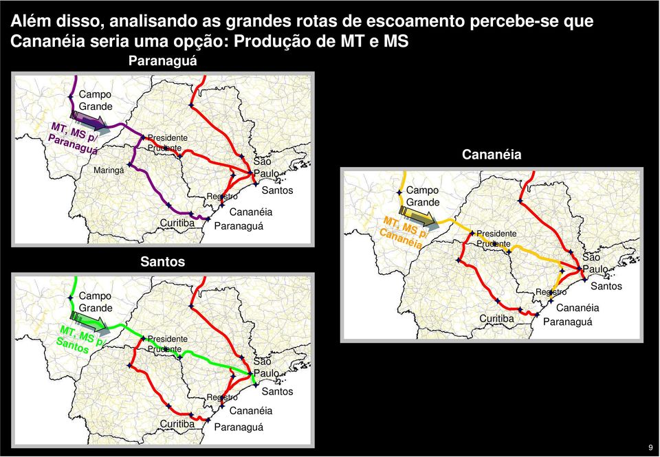 Paranaguá Santos MT, MS p/ Cananéia Campo Grande Presidente Prudente Santos São Paulo Campo Grande Curitiba Registro