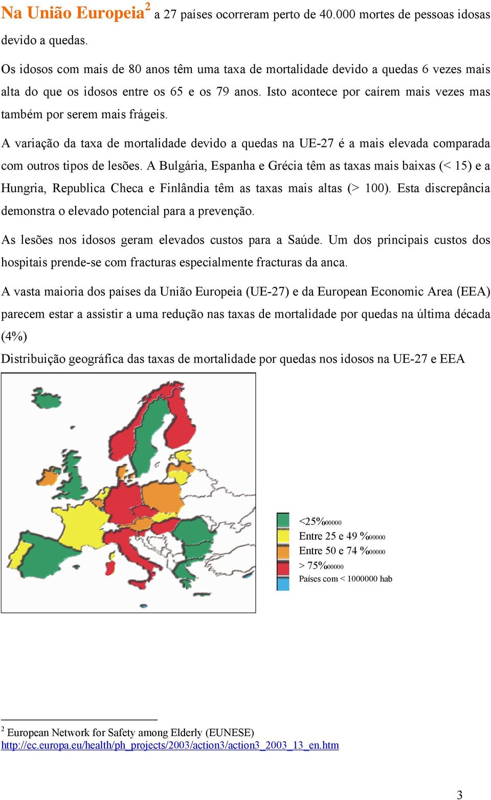 Isto acontece por caírem mais vezes mas também por serem mais frágeis. A variação da taxa de mortalidade devido a quedas na UE-27 é a mais elevada comparada com outros tipos de lesões.