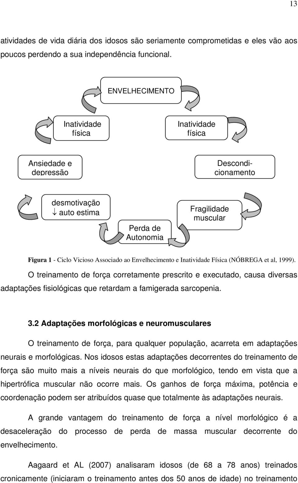 Envelhecimento e Inatividade Física (NÓBREGA et al, 1999). O treinamento de força corretamente prescrito e executado, causa diversas adaptações fisiológicas que retardam a famigerada sarcopenia. 3.