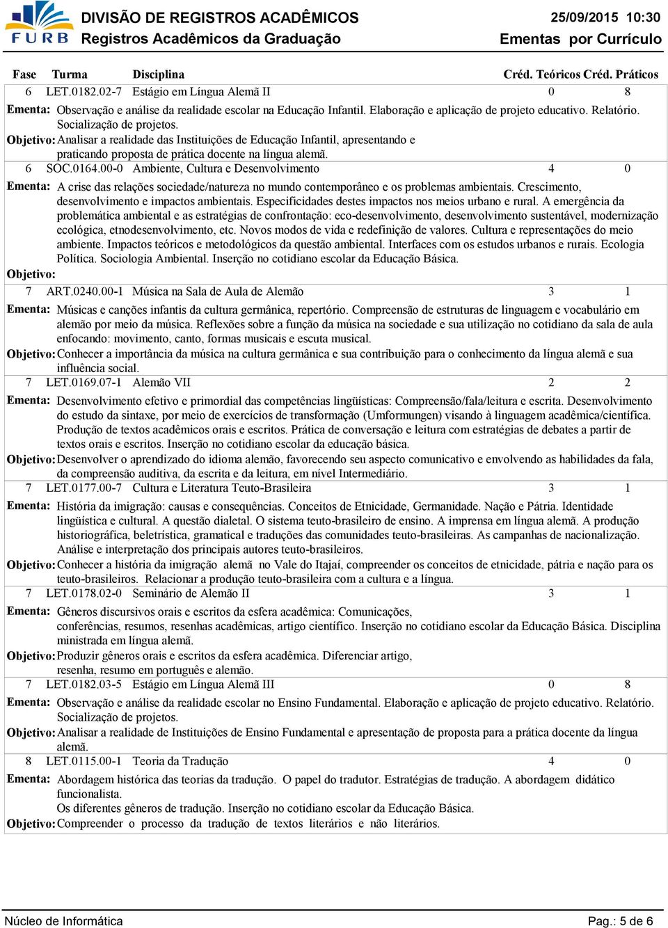 SOC.6.- Ambiente, Cultura e Desenvolvimento Ementa: A crise das relações sociedade/natureza no mundo contemporâneo e os problemas ambientais. Crescimento, desenvolvimento e impactos ambientais.