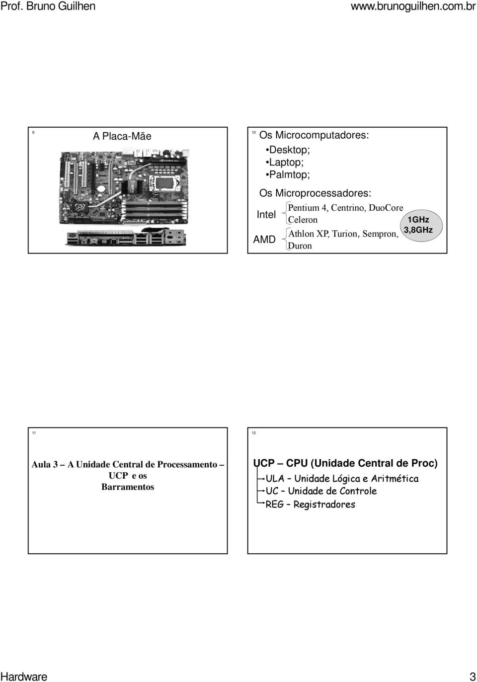 3,8GHz 11 12 Aula 3 A Unidade Central de Processamento UCP e os Barramentos UCP CPU