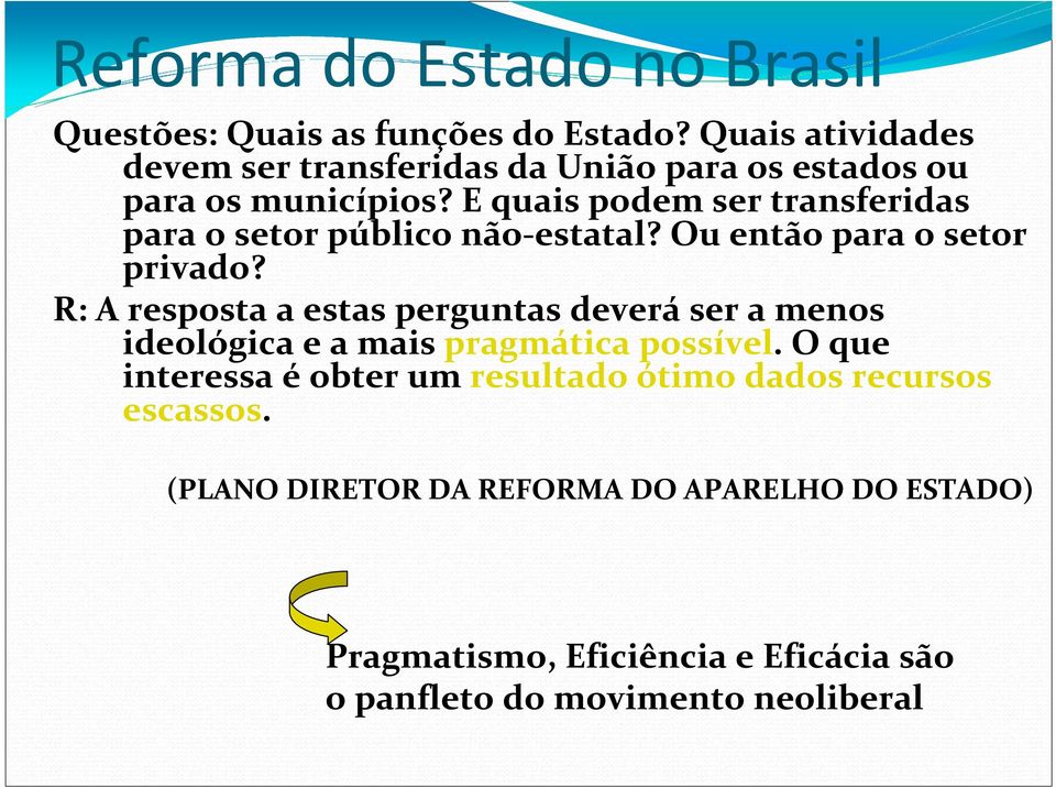 E quais podem ser transferidas para o setor público não-estatal? Ou então para o setor privado?