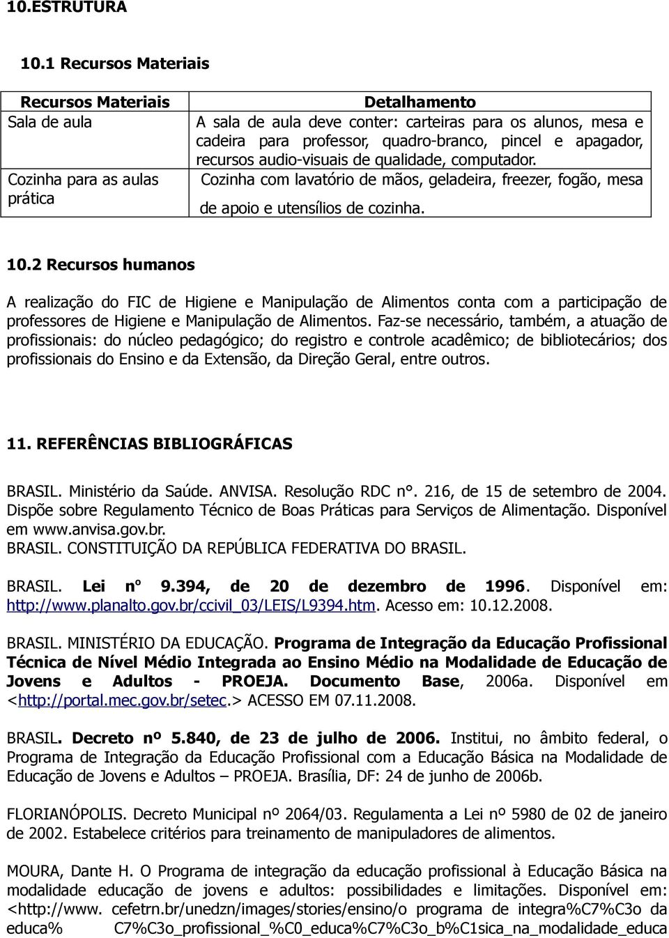 pincel e apagador, recursos audio-visuais de qualidade, computador. Cozinha com lavatório de mãos, geladeira, freezer, fogão, mesa de apoio e utensílios de cozinha. 10.