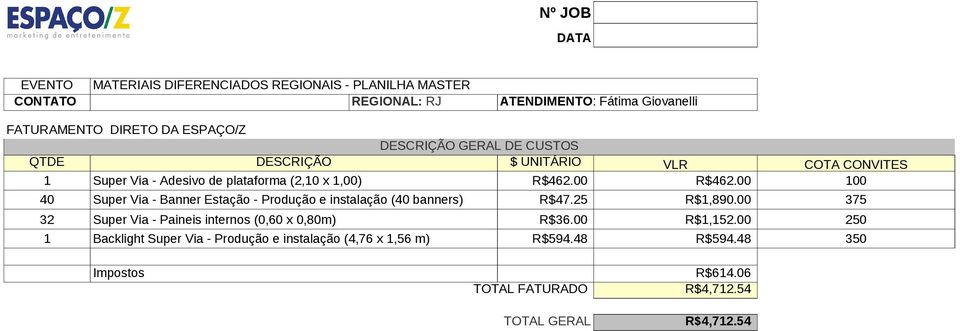 00 375 32 Super Via - Paineis internos (0,60 x 0,80m) R$36.00 R$1,152.