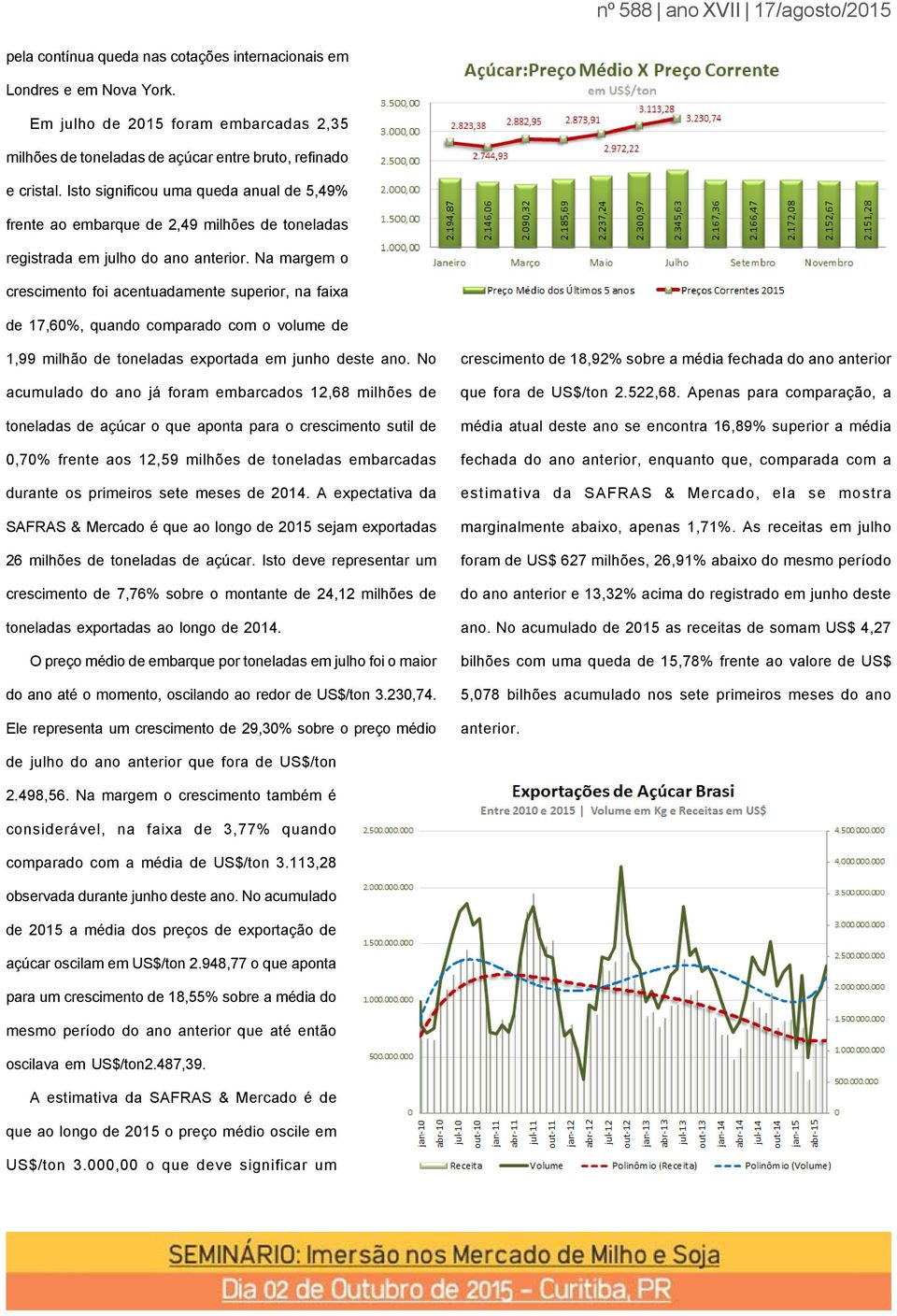 Isto significou uma queda anual de 5,49% frente ao embarque de 2,49 milhões de toneladas registrada em julho do ano anterior.