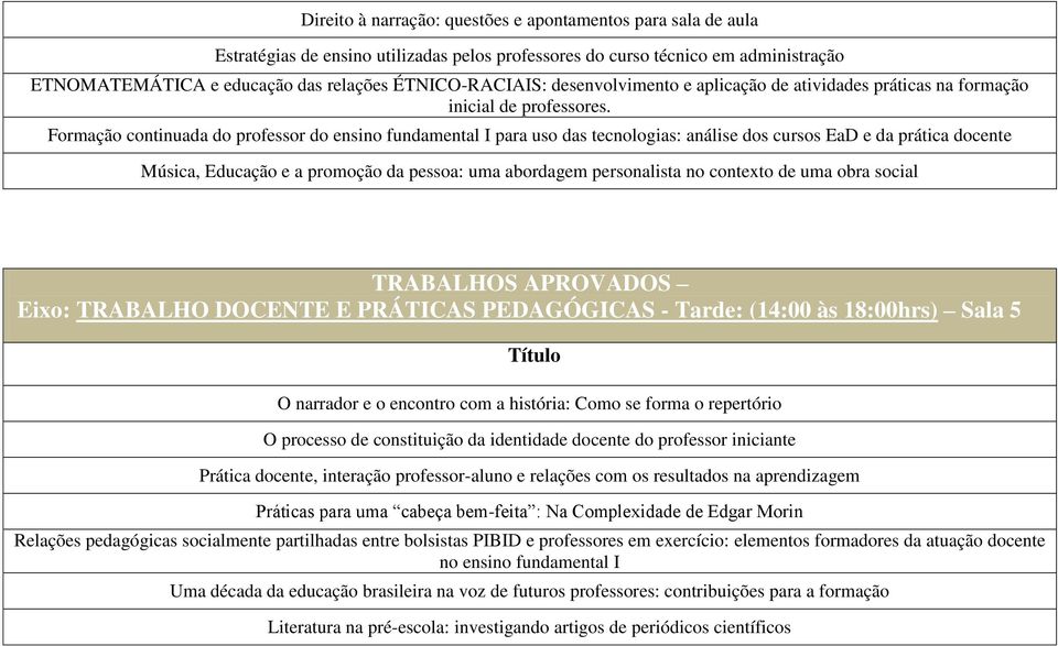 Formação continuada do professor do ensino fundamental I para uso das tecnologias: análise dos cursos EaD e da prática docente Música, Educação e a promoção da pessoa: uma abordagem personalista no