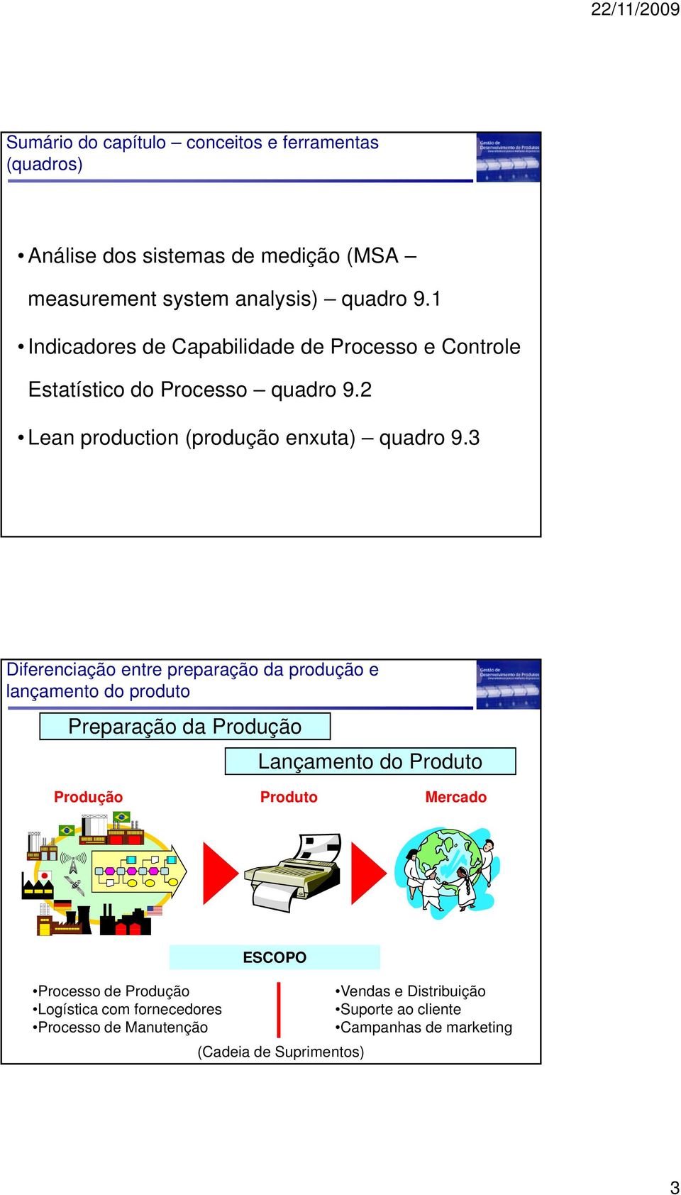 3 Diferenciação entre preparação da produção e lançamento do produto Preparação da Produção Lançamento do Produto Produção Produto Mercado