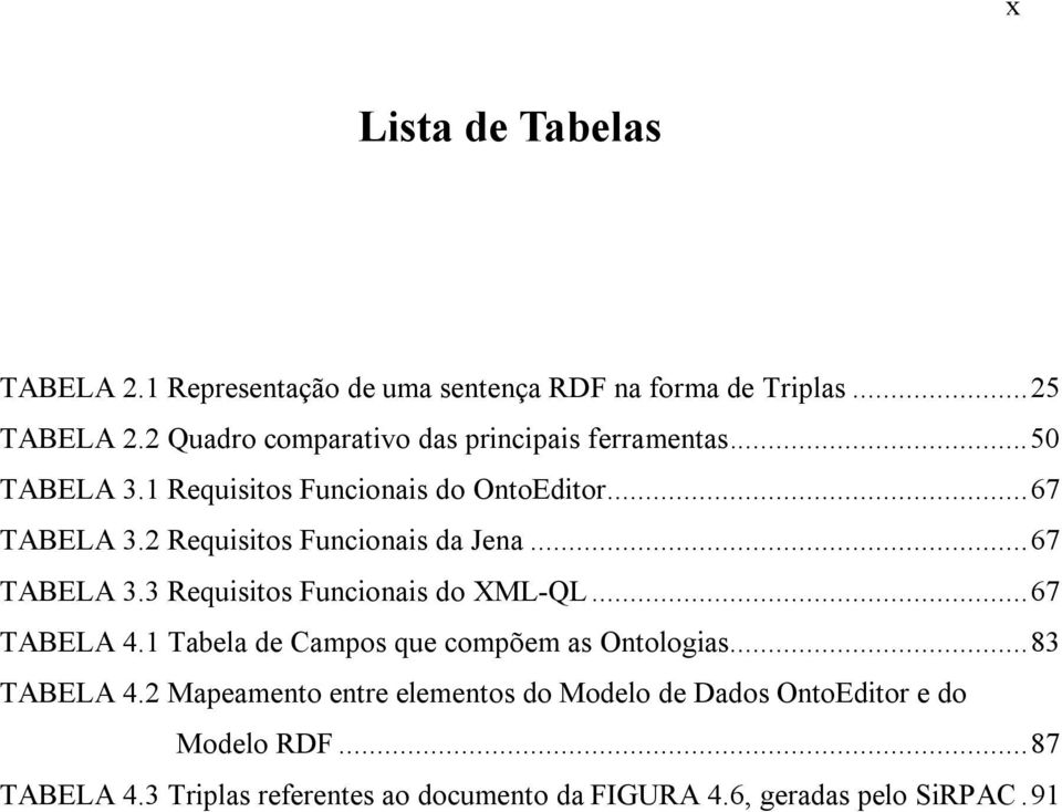 2 Requisitos Funcionais da Jena...67 TABELA 3.3 Requisitos Funcionais do XML-QL...67 TABELA 4.