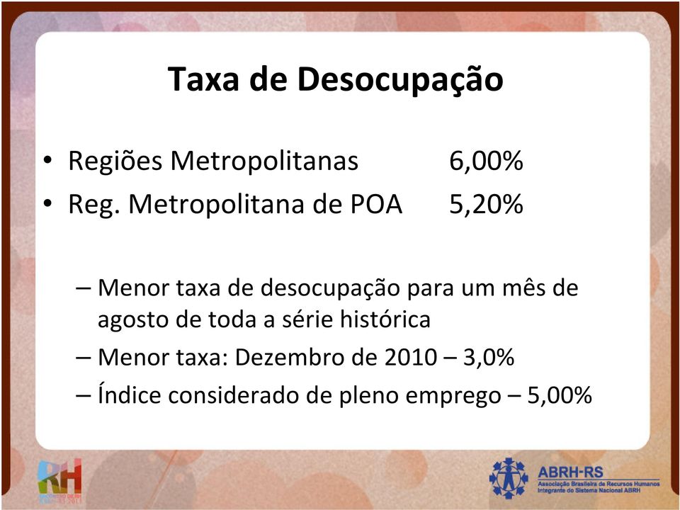 um mês de agosto de toda a série histórica Menor taxa: