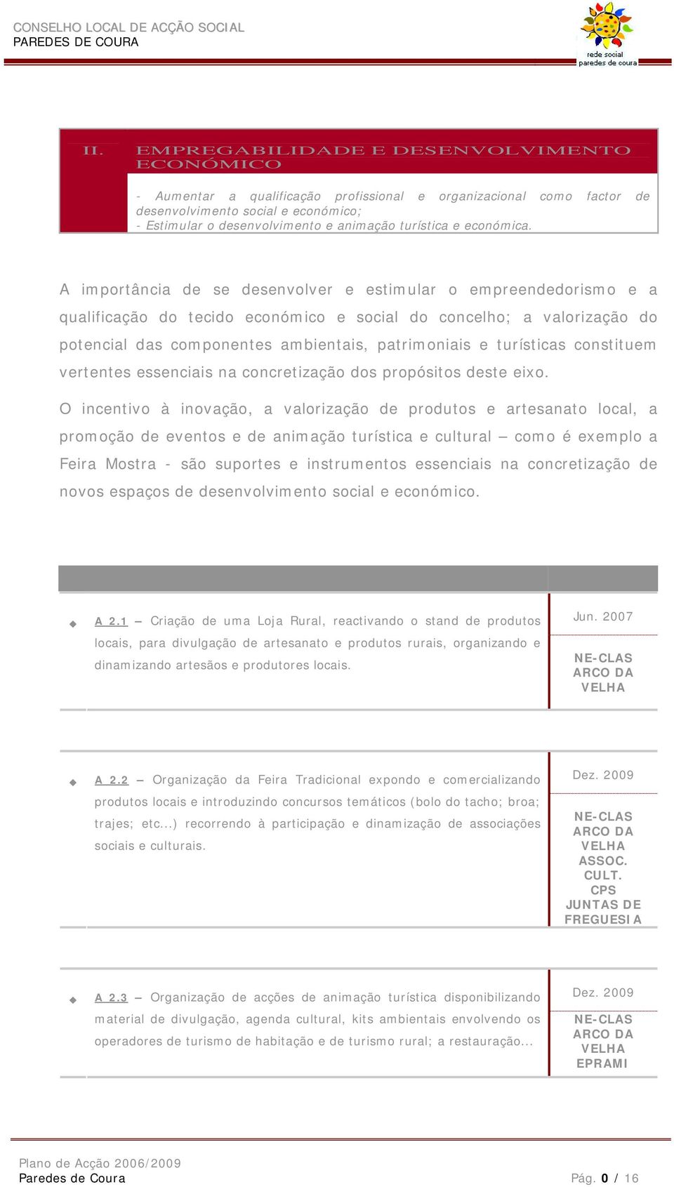 A importância de se desenvolver e estimular o empreendedorismo e a qualificação do tecido económico e social do concelho; a valorização do potencial das componentes ambientais, patrimoniais e