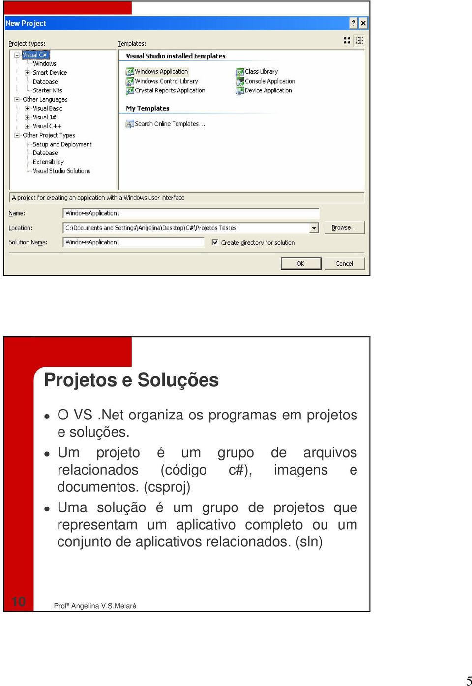 Um projeto é um grupo de arquivos relacionados (código c#), imagens e