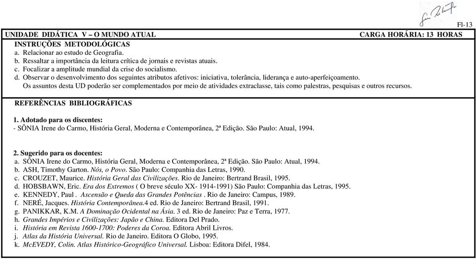 Os assuntos desta UD poderão ser complementados por meio de atividades extraclasse, tais como palestras, pesquisas e outros recursos. REFERÊNCIAS BIBLIOGRÁFICAS 1.