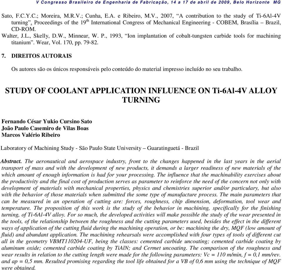 , 1993, Ion implantation of cobalt-tungsten carbide tools for machining titanium. Wear, Vol. 170, pp. 79