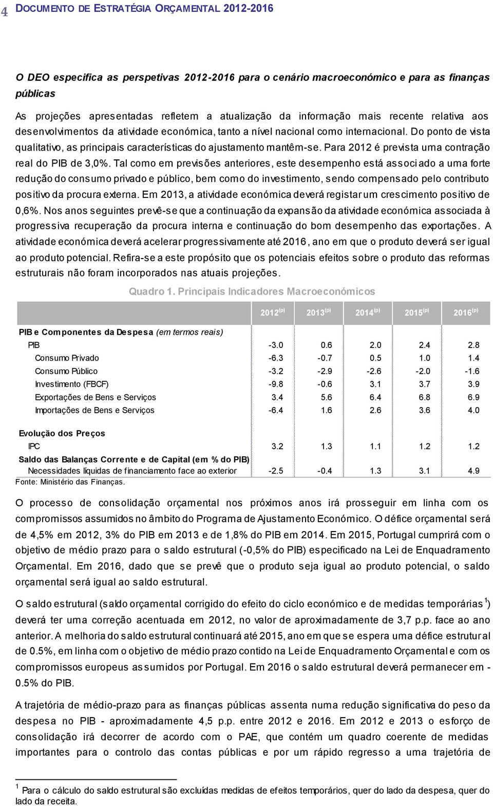 Do ponto de vista qualitativo, as principais características do ajustamento mantêm-se. Para 2012 é prevista uma contração real do PIB de 3,0%.