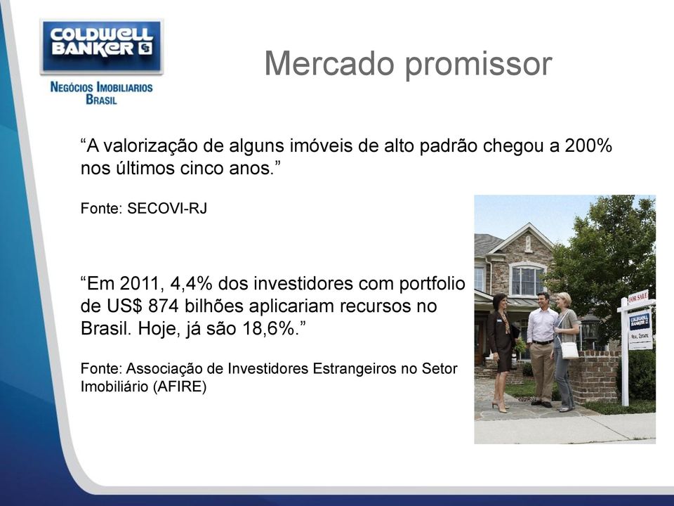 Fonte: SECOVI-RJ Em 2011, 4,4% dos investidores com portfolio de US$ 874
