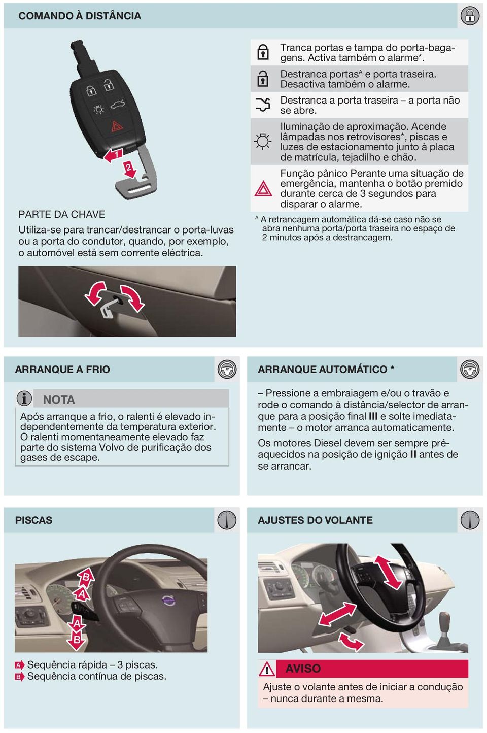 Iluminação de aproximação. Acende lâmpadas nos retrovisores*, piscas e luzes de estacionamento junto à placa de matrícula, tejadilho e chão.