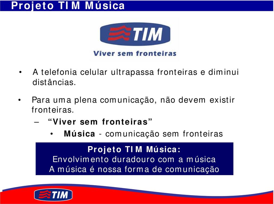 Viver sem fronteiras Música - comunicação sem fronteiras Projeto TIM