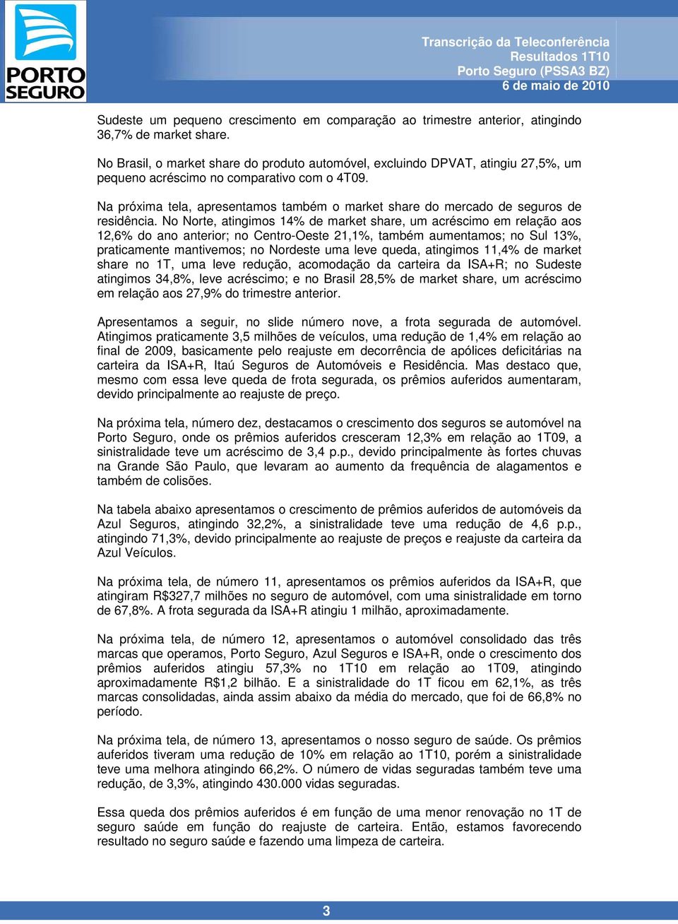 Na próxima tela, apresentamos também o market share do mercado de seguros de residência.