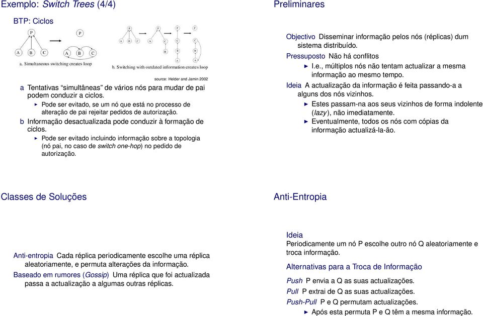 Pode ser evitado incluindo informação sobre a topologia (nó pai, no caso de switch one-hop) no pedido de autorização. Objectivo Disseminar informação pelos nós (réplicas) dum sistema distribuído.