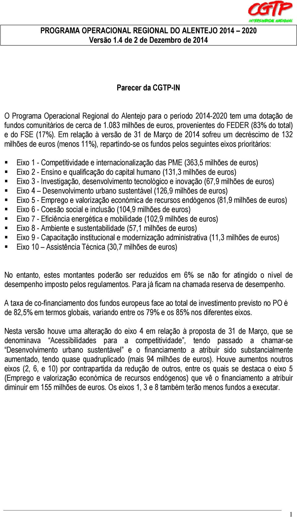 083 milhões de euros, provenientes do FEDER (83% do total) e do FSE (17%).