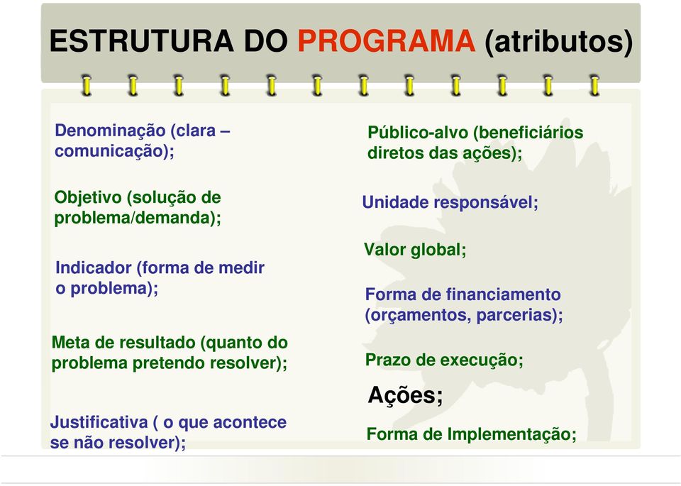 Justificativa ( o que acontece se não resolver); Público-alvo (beneficiários diretos das ações); Unidade