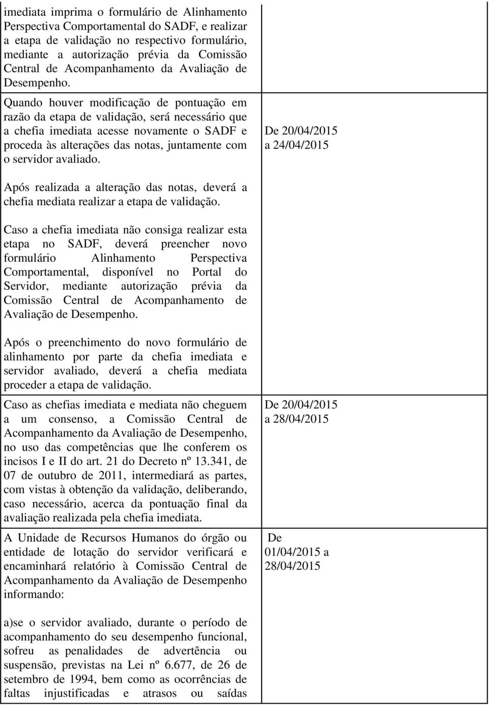 Quando houver modificação de pontuação em razão da etapa de validação, será necessário que a chefia imediata acesse novamente o SADF e proceda às alterações das notas, juntamente com o servidor