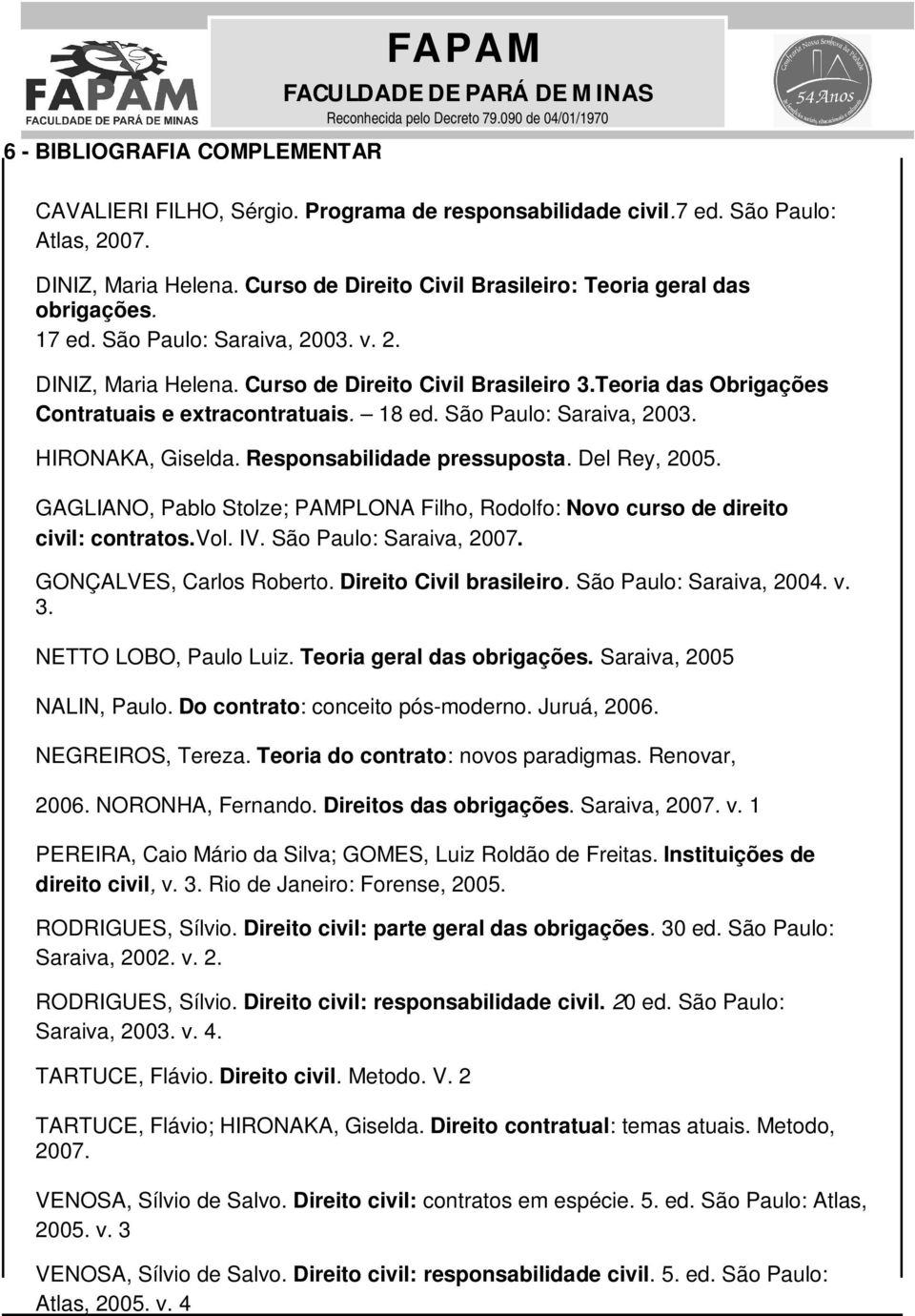 Teoria das Obrigações Contratuais e extracontratuais. 18 ed. São Paulo: Saraiva, 2003. HIRONAKA, Giselda. Responsabilidade pressuposta. Del Rey, 2005.