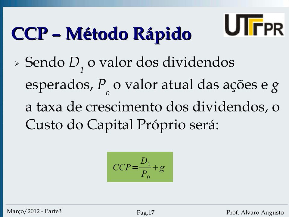 ações e g a taxa de crescimento dos