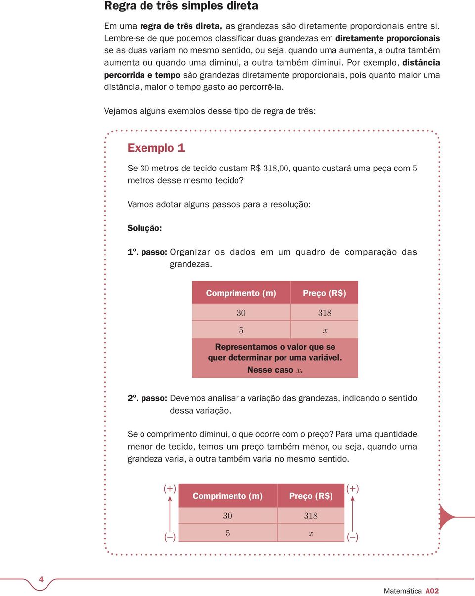 também diminui. Por exemplo, distância percorrida e tempo são grandezas diretamente proporcionais, pois quanto maior uma distância, maior o tempo gasto ao percorrê-la.