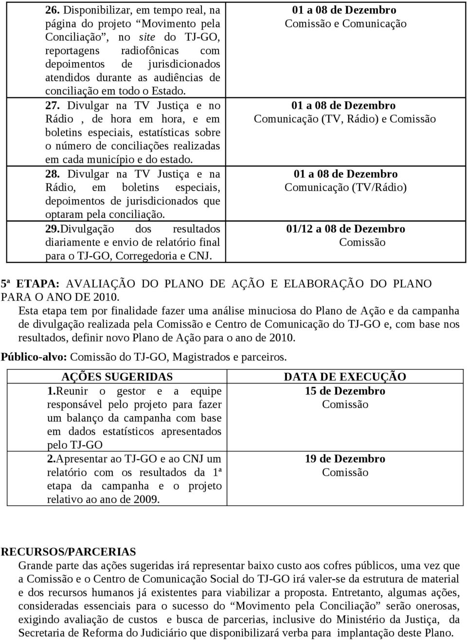 Divulgar na TV Justiça e na Rádio, em boletins especiais, depoimentos de jurisdicionados que optaram pela conciliação. 29.