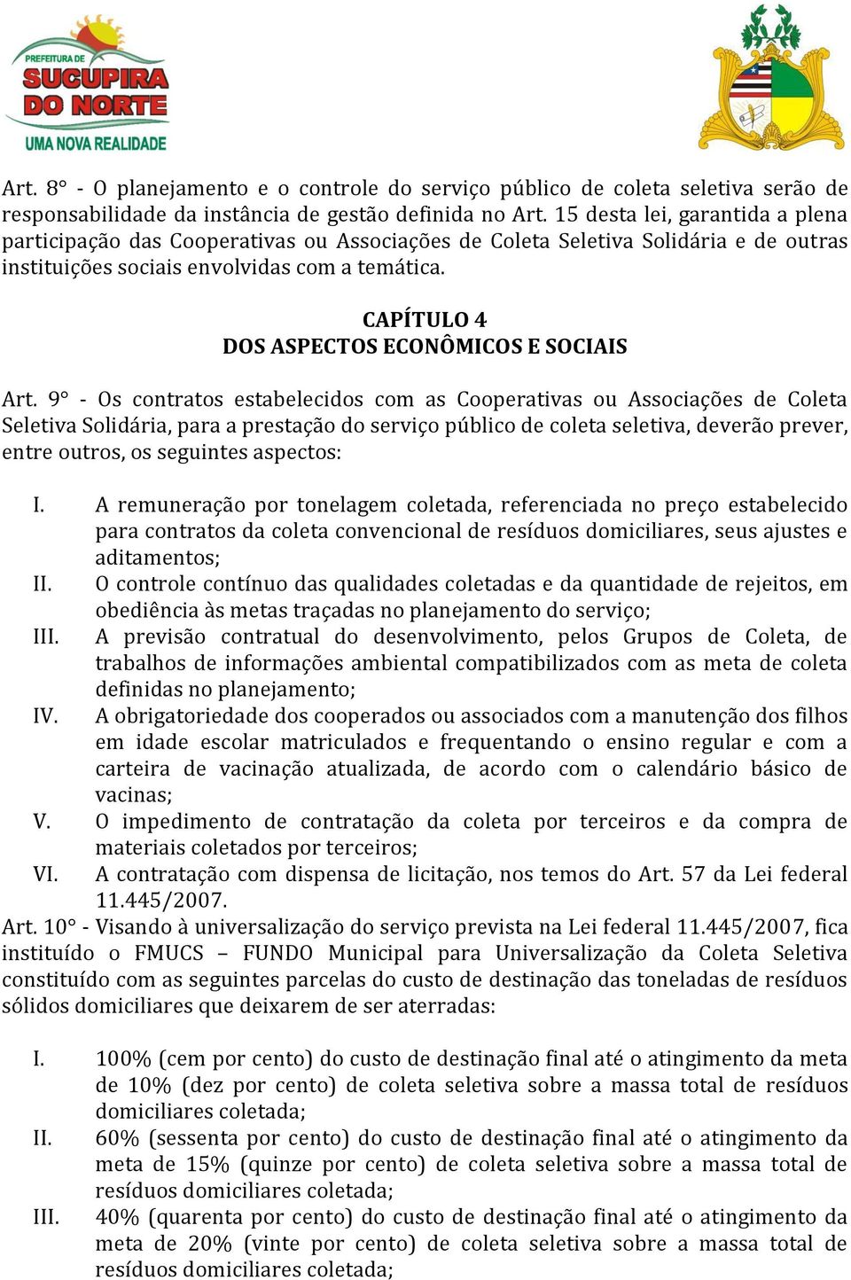 CAPÍTULO 4 DOS ASPECTOS ECONÔMICOS E SOCIAIS Art.