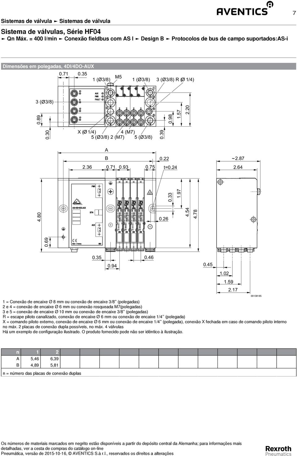 conexão de encaixe /8 (polegadas) R = escape piloto canalizado, conexão de encaixe Ø mm ou conexão de encaixe / (polegada) X = comando piloto externo, conexão de encaixe Ø mm ou conexão de encaixe /