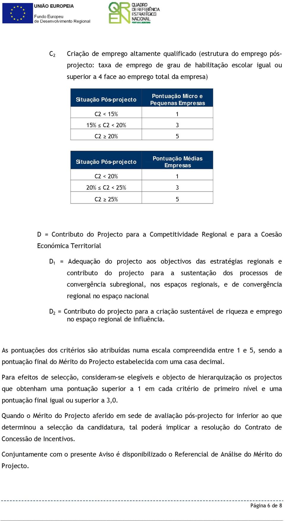 a Competitividade Regional e para a Coesão Económica Territorial D 1 = Adequação do projecto aos objectivos das estratégias regionais e contributo do projecto para a sustentação dos processos de