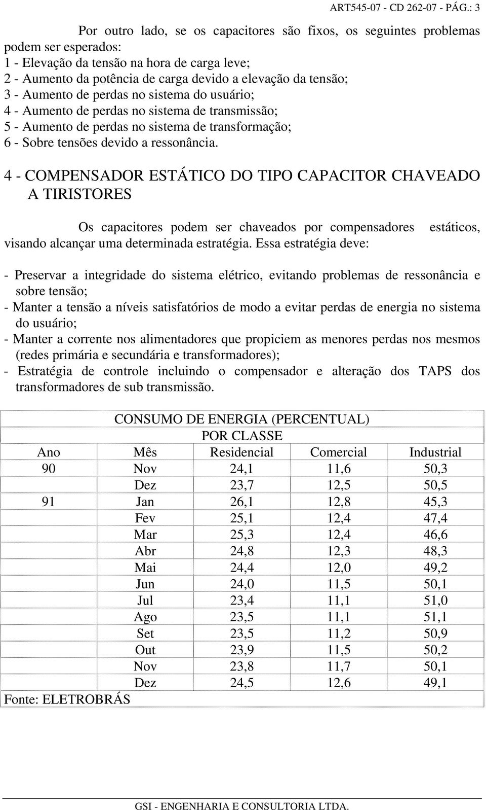 tensão; 3 - Aumento de perdas no sistema do usuário; 4 - Aumento de perdas no sistema de transmissão; 5 - Aumento de perdas no sistema de transformação; 6 - Sobre tensões devido a ressonância.