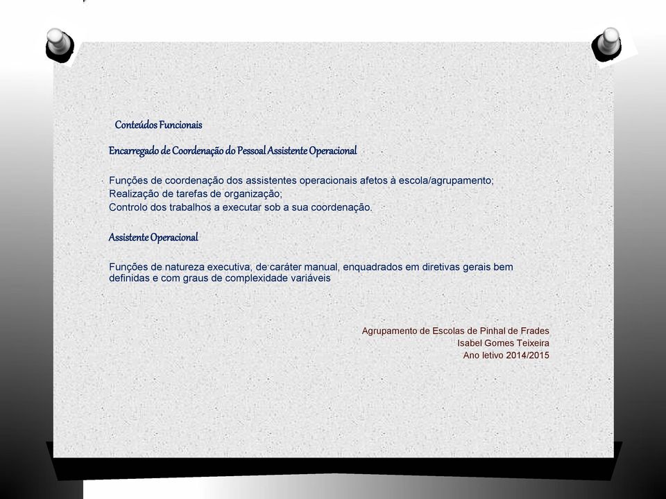 organização; Controlo dos trabalhos a executar sob a sua coordenação.