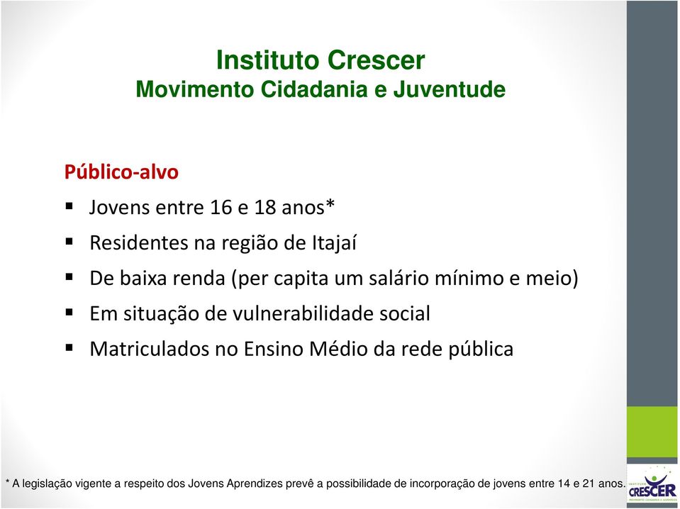 situação de vulnerabilidade social Matriculados no Ensino Médio da rede pública * A legislação