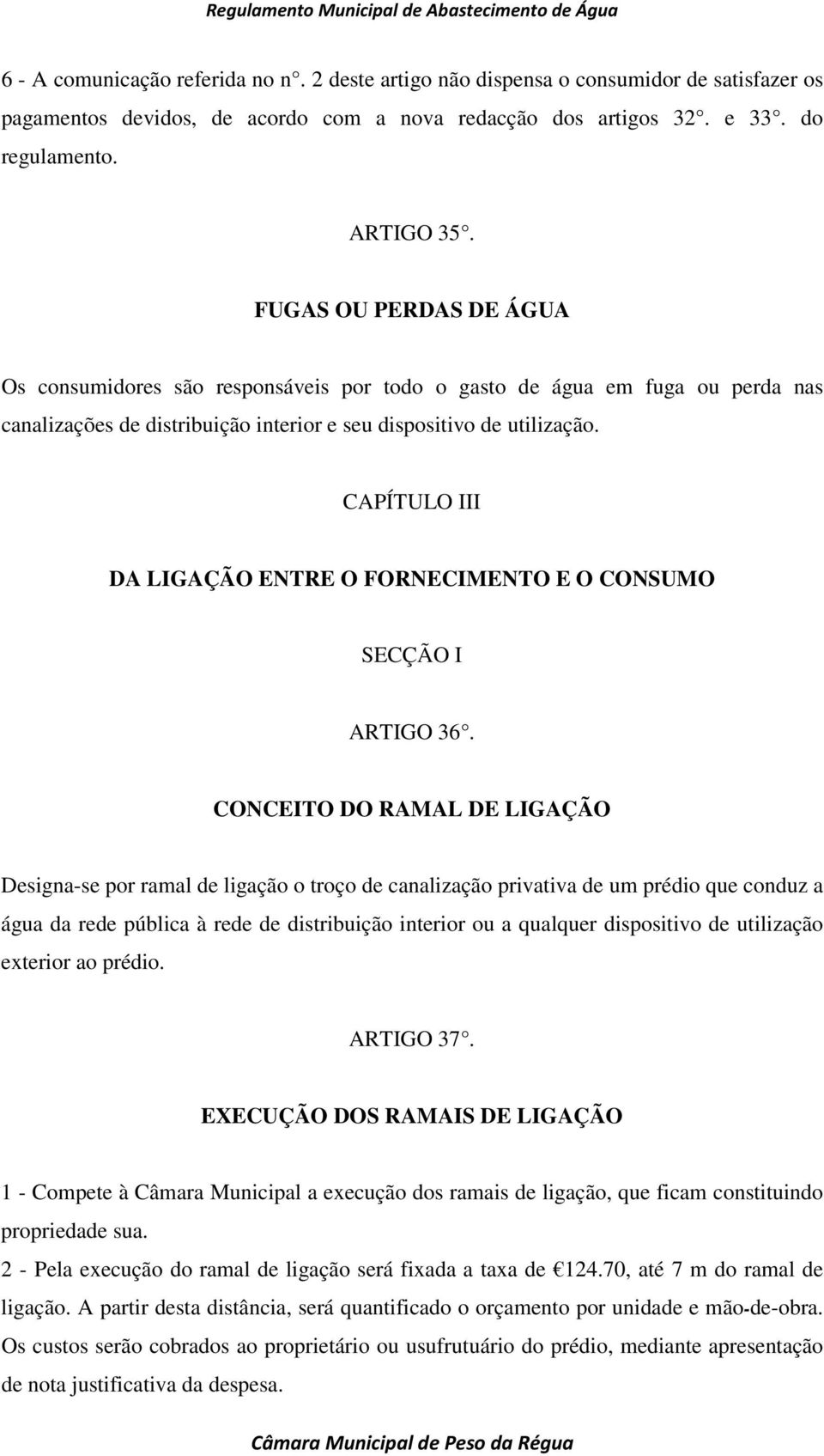 CAPÍTULO III DA LIGAÇÃO ENTRE O FORNECIMENTO E O CONSUMO SECÇÃO I ARTIGO 36.