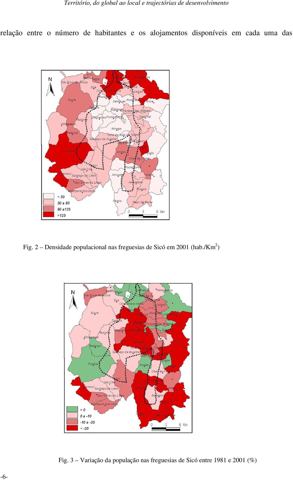 Fig. 2 Densidade populacional nas freguesias de Sicó em 2001 (hab.